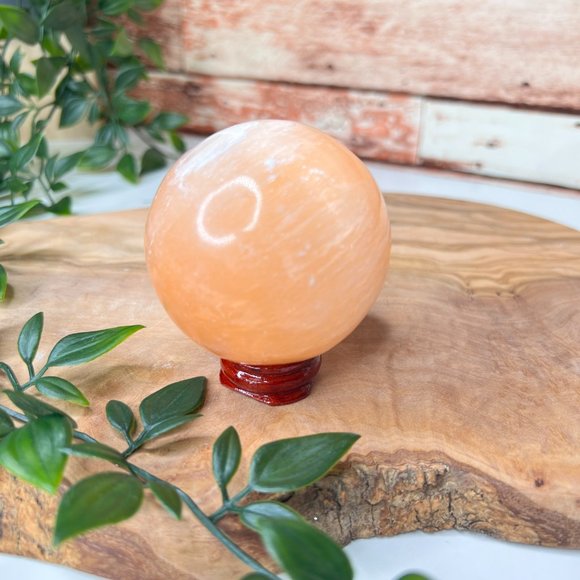 Peach Selenite Healing Sphere | Cleansing Crystals | Desk Gems - Picture 1 of 11